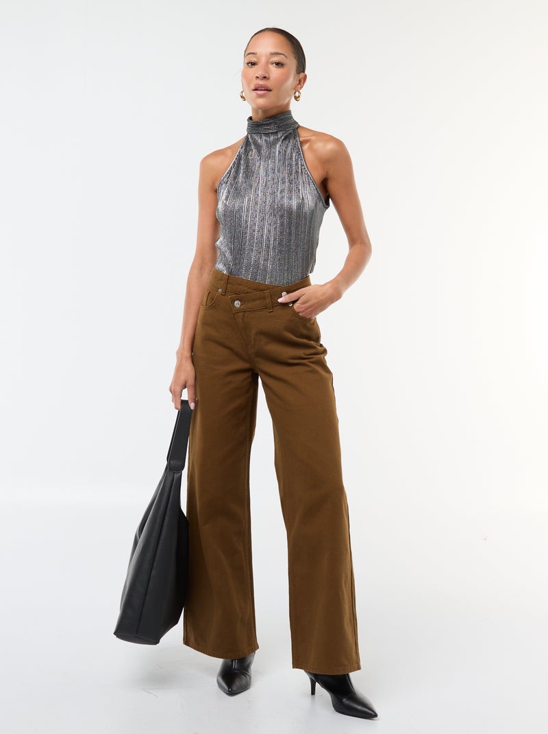 Canotta smanicata con giromanica all'americana in maglia plissettata Grigio - Kiabi