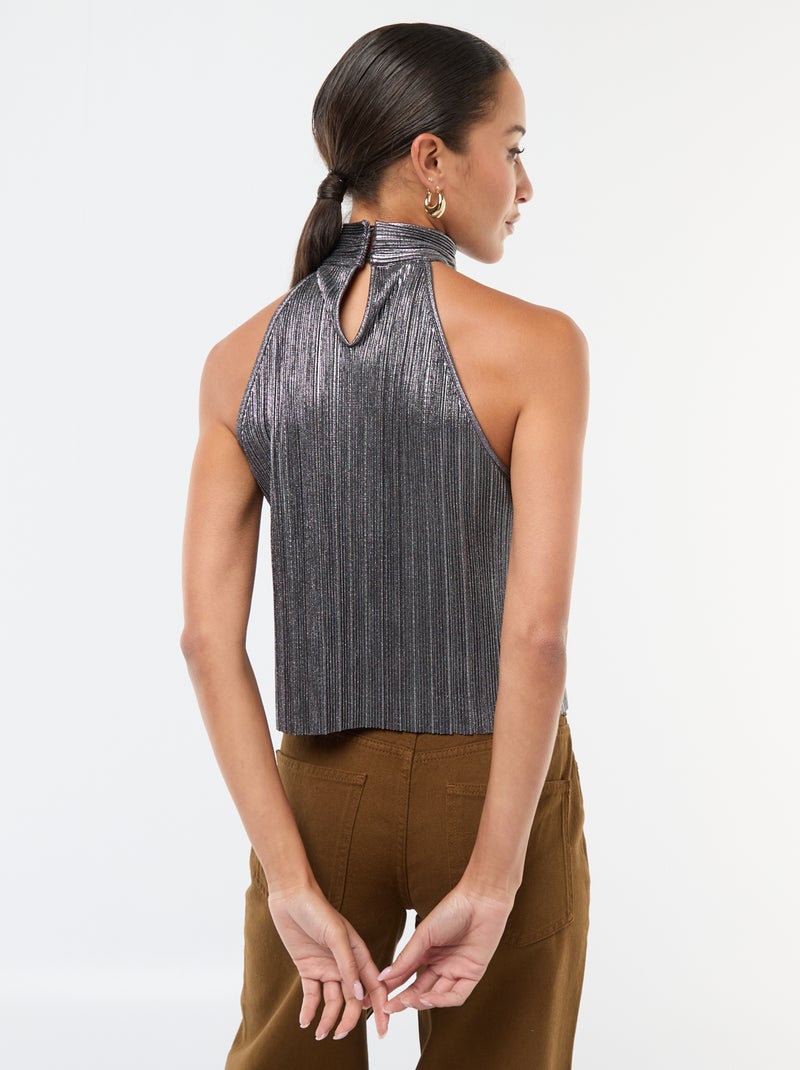 Canotta smanicata con giromanica all'americana in maglia plissettata Grigio - Kiabi