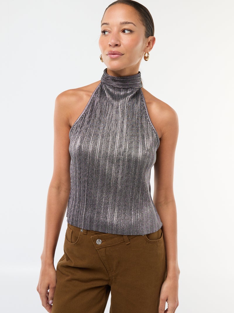 Canotta smanicata con giromanica all'americana in maglia plissettata Grigio - Kiabi