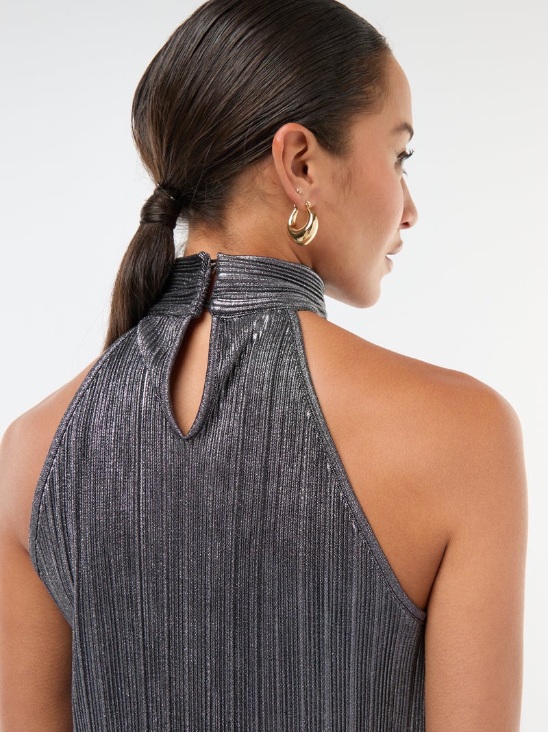 Canotta smanicata con giromanica all'americana in maglia plissettata Grigio - Kiabi