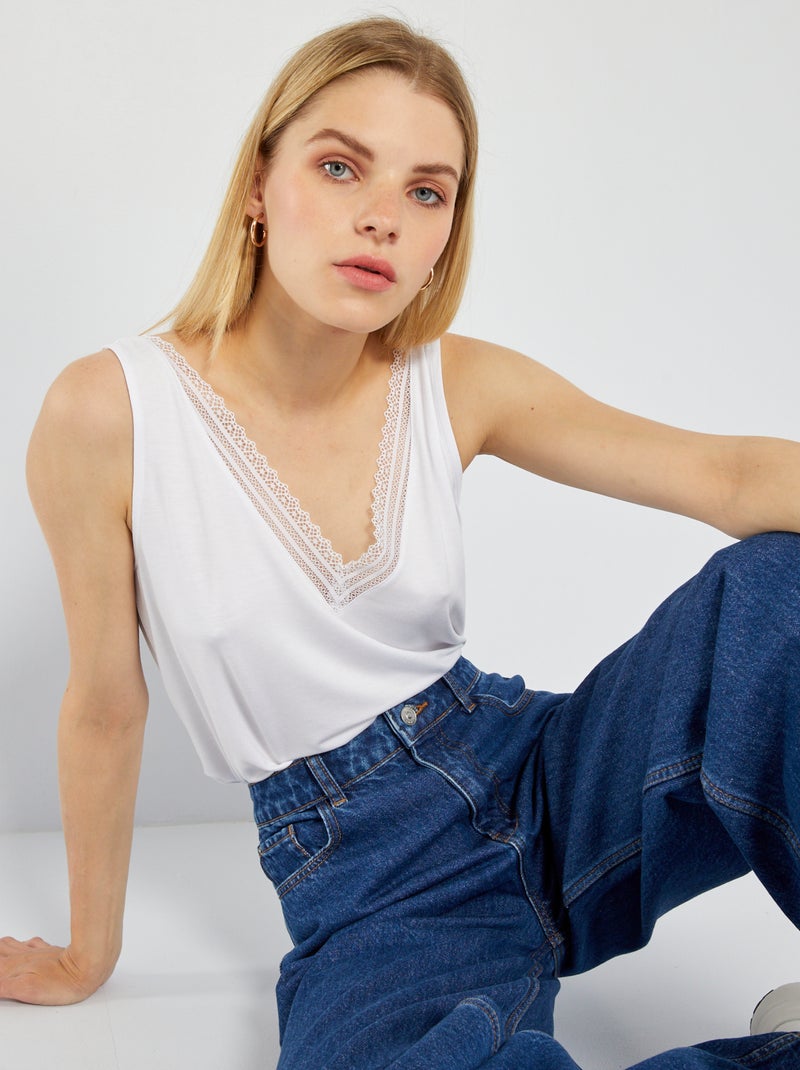 Canotta stretch con pizzo Bianco - Kiabi