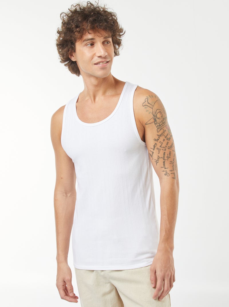 Canotta tinta unita in maglia a coste bianco - Kiabi