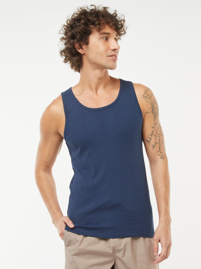 Canotta tinta unita in maglia a coste Blu - Kiabi