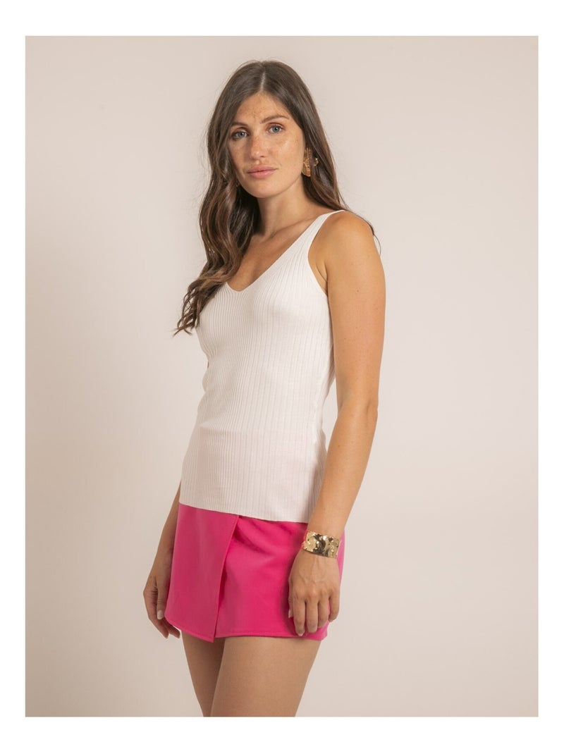 Canottiera a costine lurex FUJIA Bianco - Kiabi