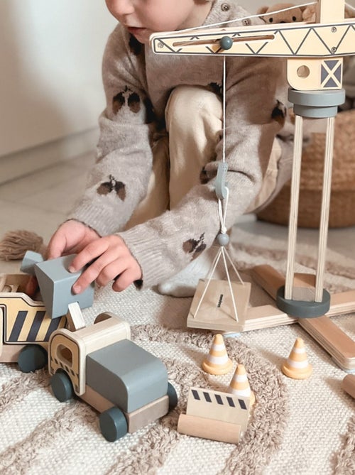 Cantiere edile in legno grande gru e veicoli Mamabrum - Kiabi