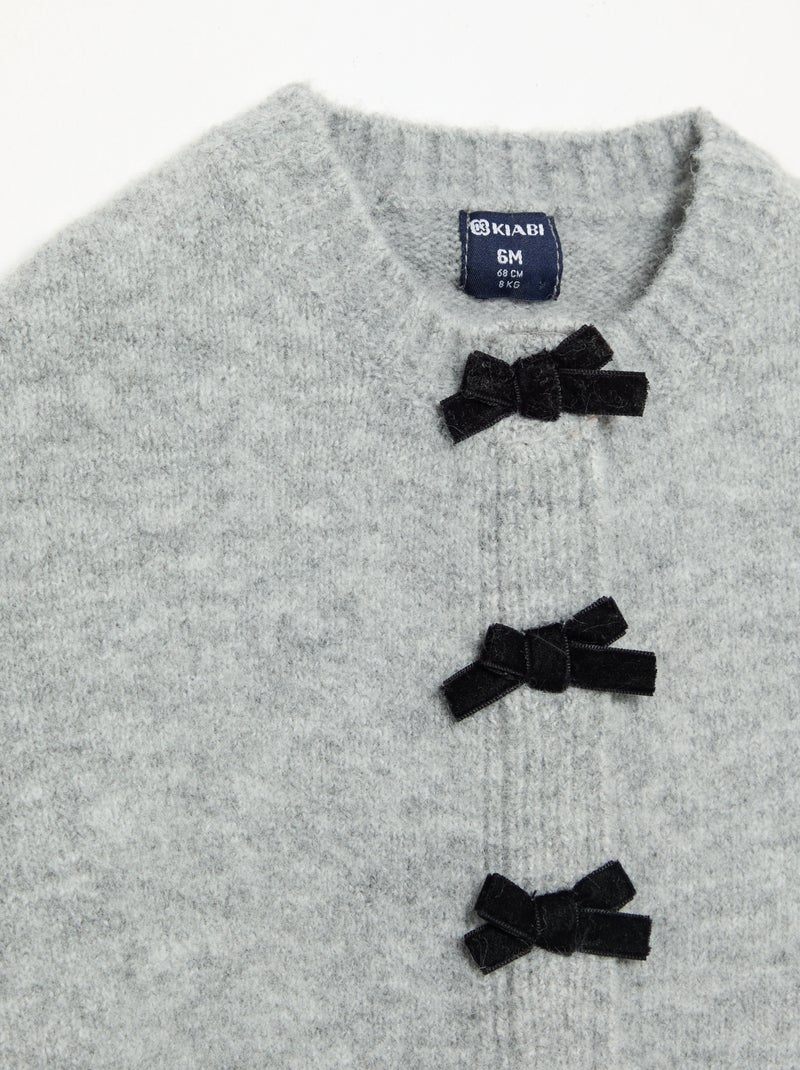 Cappa in maglia con fiocchi in velluto Grigio - Kiabi