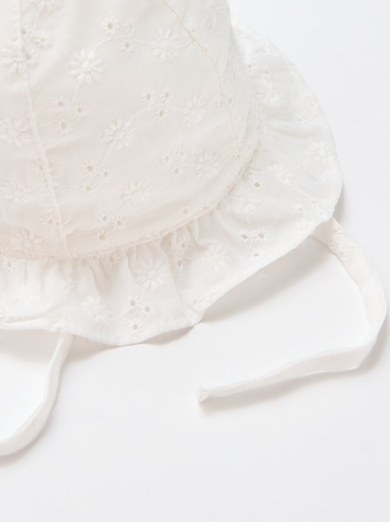Cappellino bob con ricamo sangallo da annodare Bianco - Kiabi