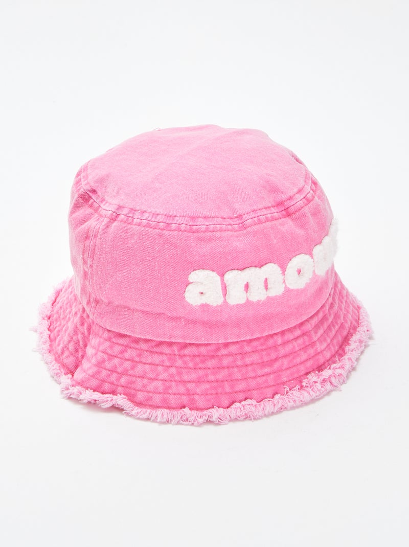 Cappellino bob con scritta e orlo sfilacciato ROSA - Kiabi