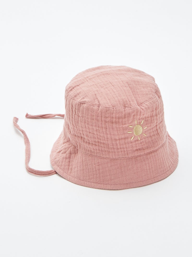 Cappellino bob in garza di cotone con ricamo sole ROSA - Kiabi