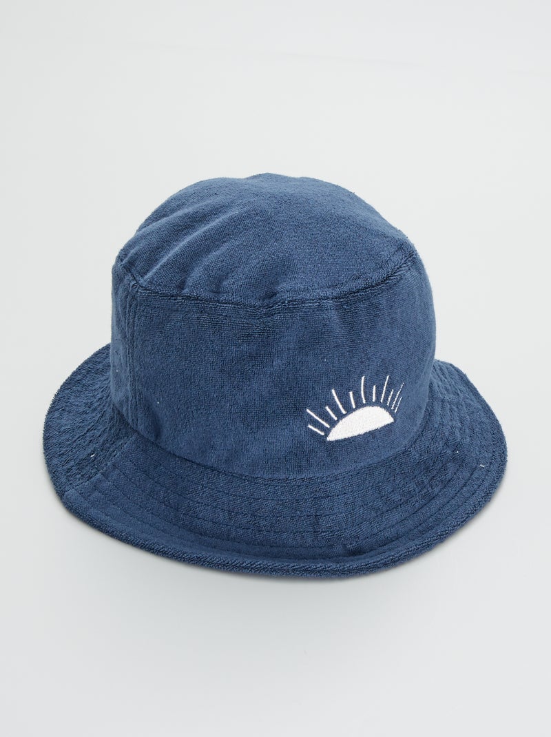 Cappellino bob in tessuto spugna con ricamo fantasia blu nero - Kiabi