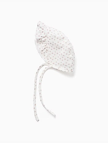 Cappellino in cotone con motivo floreale e laccetti