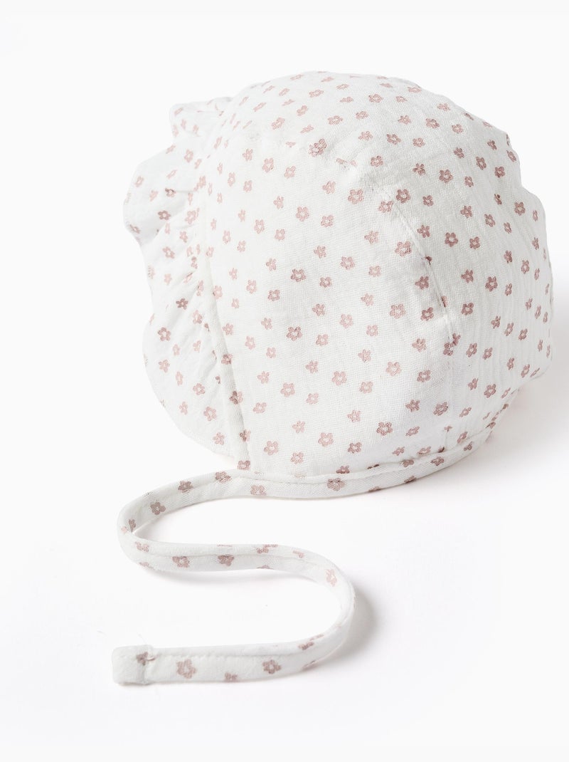 Cappellino in cotone con motivo floreale e laccetti Bianco - Kiabi