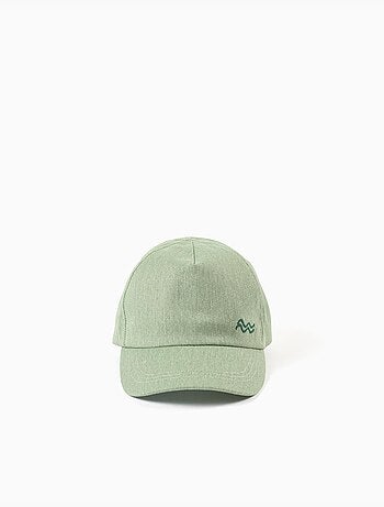 Cappellino in saffiano di cotone con onde ricamate