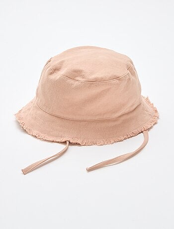Cappello a secchiello a tinta unita con frange e laccetti in cotone