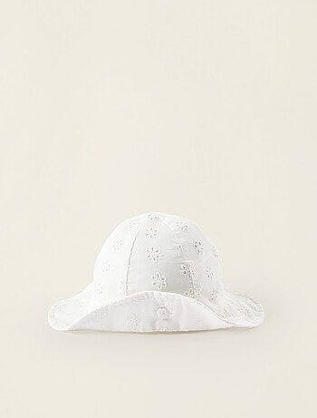 Cappello da sole in cotone con broderie anglaise