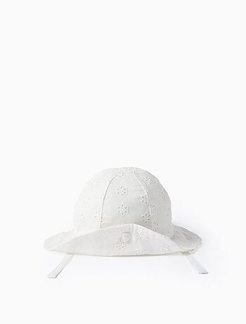 Cappello da sole in cotone con broderie anglaise