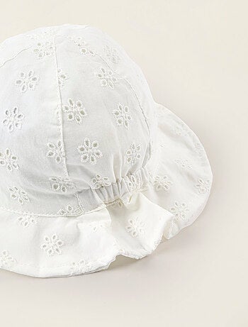 Cappello da sole in cotone con broderie anglaise