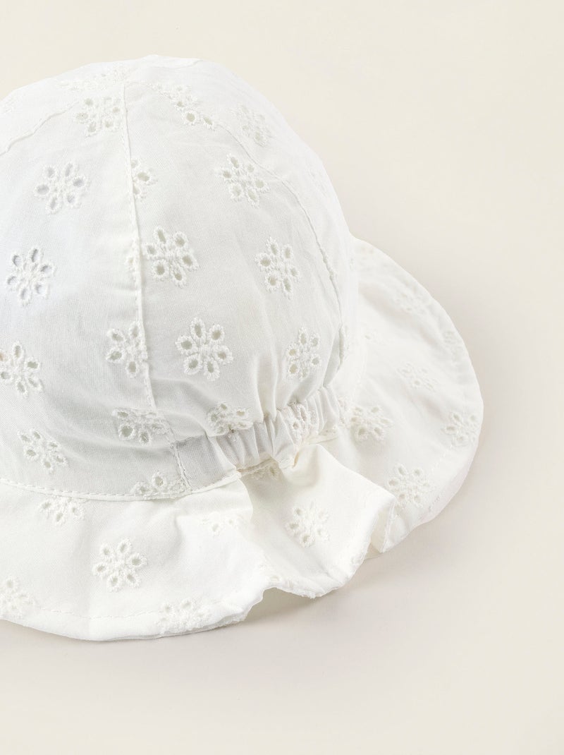 Cappello da sole in cotone con broderie anglaise Bianco - Kiabi