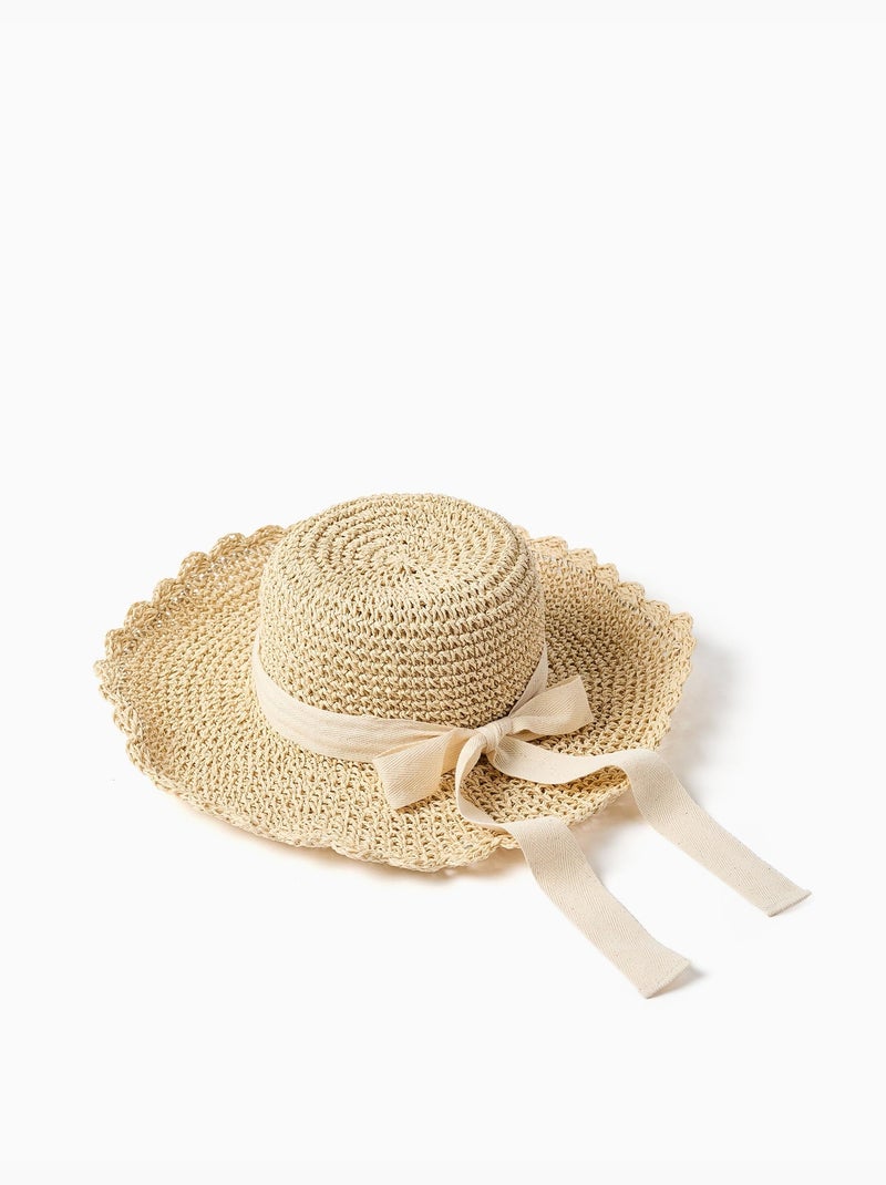 Cappello di paglia con fiocco decorativo Beige - Kiabi