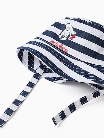 Cappello in cotone a righe con stampa Mickey