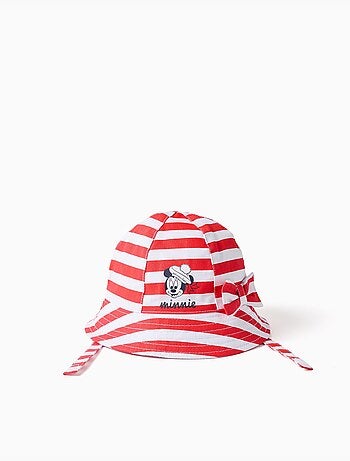 Cappello in cotone a righe con stampa Minnie