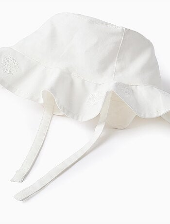 Cappello in cotone con ricamo e cinturini laterali