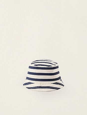 Cappello in twill a righe con nastri laterali