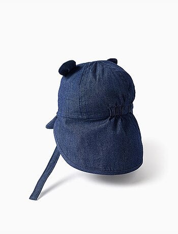 Cappello legionnaire in denim di cotone con orecchie 3d