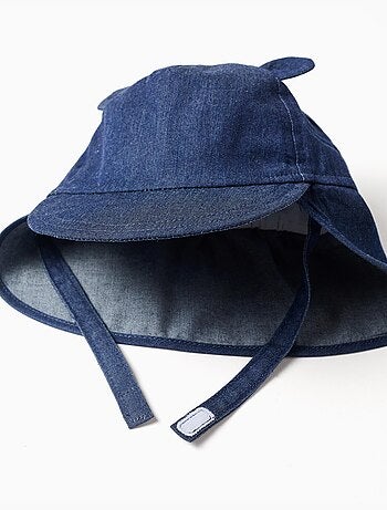Cappello legionnaire in denim di cotone con orecchie 3d