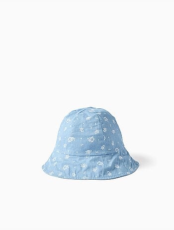 Cappello reversibile in denim con fiori