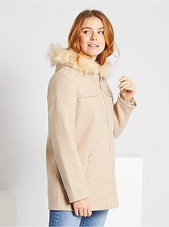 Cappotto aspetto lana con cappuccio - Kiabi