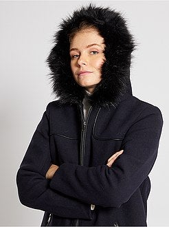 Cappotto aspetto lana con cappuccio - Kiabi