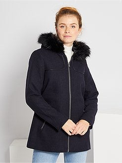 Cappotto aspetto lana con cappuccio - Kiabi