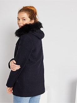 Cappotto aspetto lana con cappuccio - Kiabi