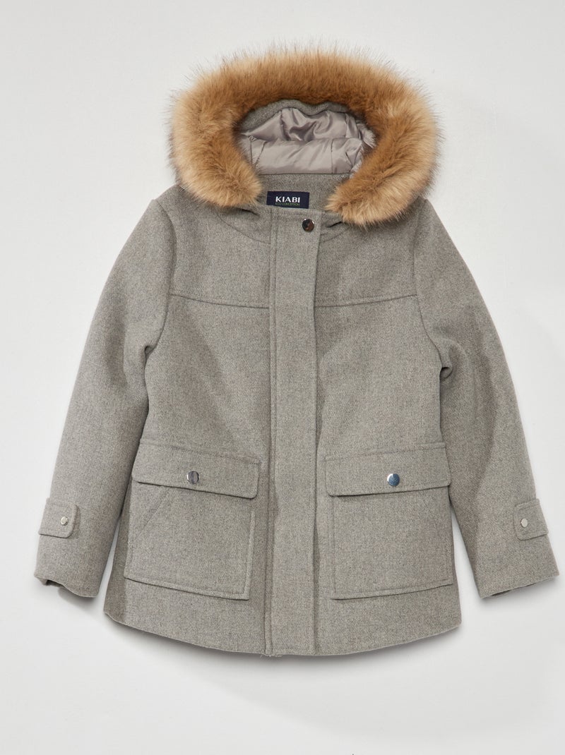 Kiabi Cappotto Bambina Cappotto Aspetto Lana Con Cappuccio GRIGIO