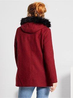 Cappotto aspetto lana con cappuccio - Kiabi