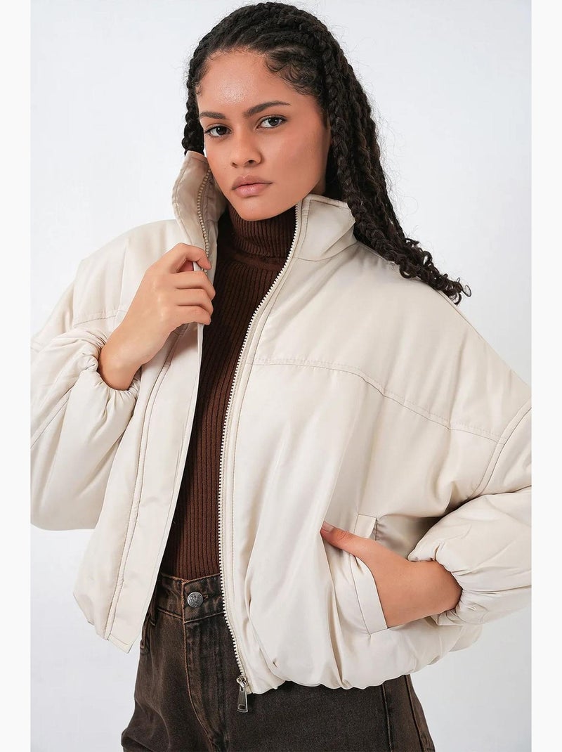 Cappotto bomber puffer spesso con colletto con zip bdart Avorio - Kiabi