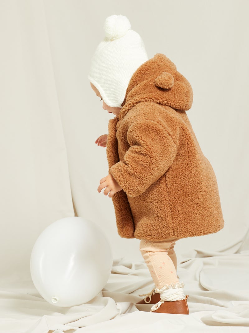 Cappotto con cappuccio effetto montone marrone - Kiabi