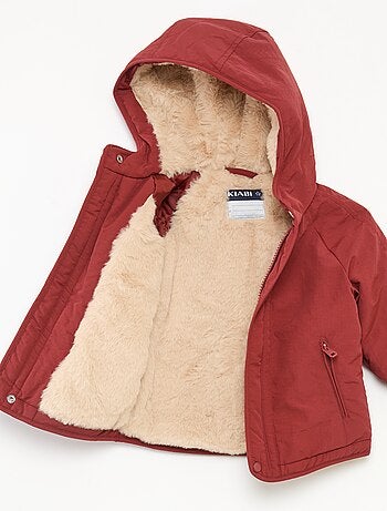 Cappotto con cappuccio foderato in ecopelliccia