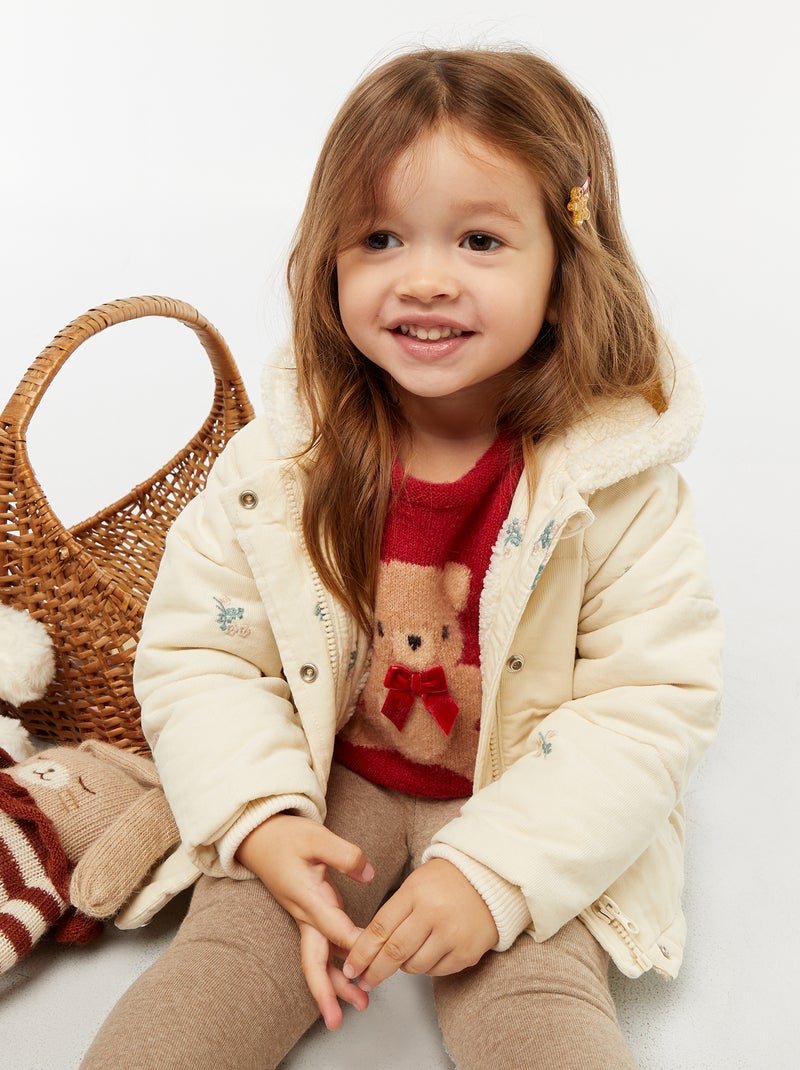 Cappotto con cappuccio in velluto Bianco Neonata Kiabi