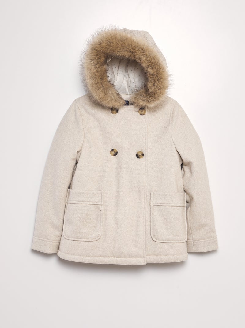 Cappotto con cappuccio tipo lanetta BEIGE - Kiabi