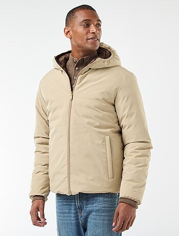 Cappotto con collo alto e cappuccio con fodera satinata