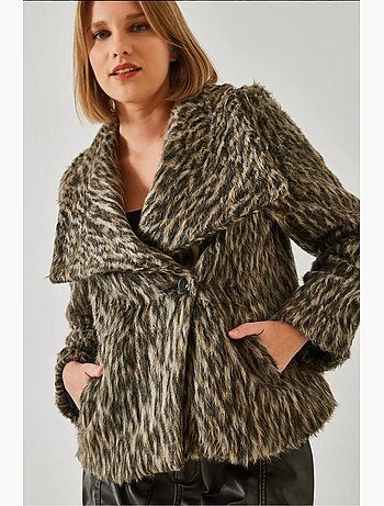 Cappotto con stampa leopardata spazzolata lucci