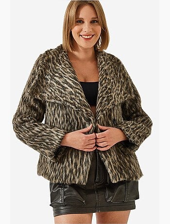 Cappotto con stampa leopardata spazzolata lucci