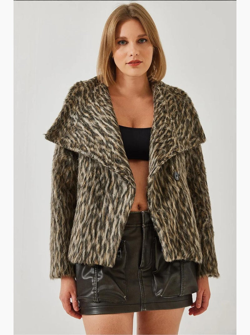 Cappotto con stampa leopardata spazzolata lucci Grège - Kiabi