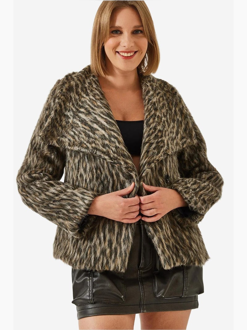 Cappotto con stampa leopardata spazzolata lucci Grège - Kiabi