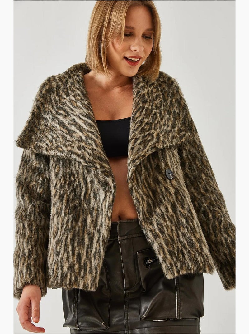 Cappotto con stampa leopardata spazzolata lucci Grège - Kiabi