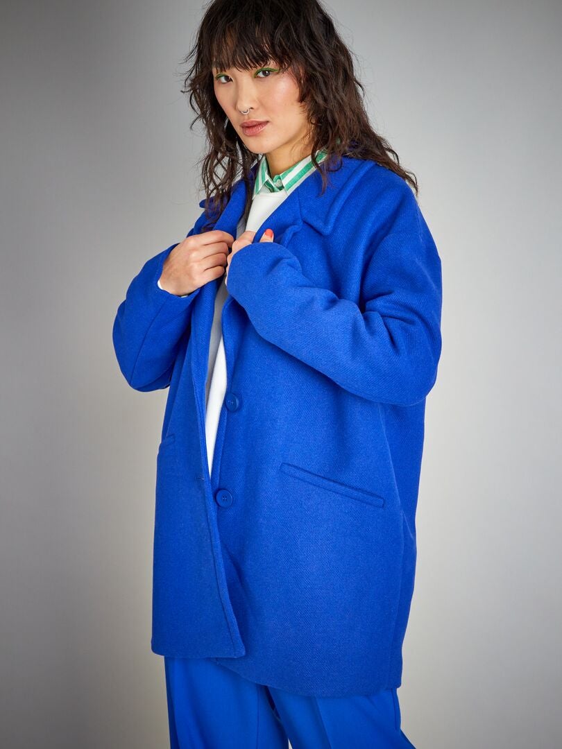 Cappotto corto con lana - blu - Kiabi