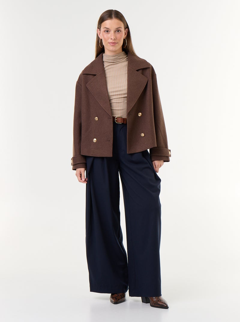 Cappotto corto doppiopetto Marrone - Kiabi