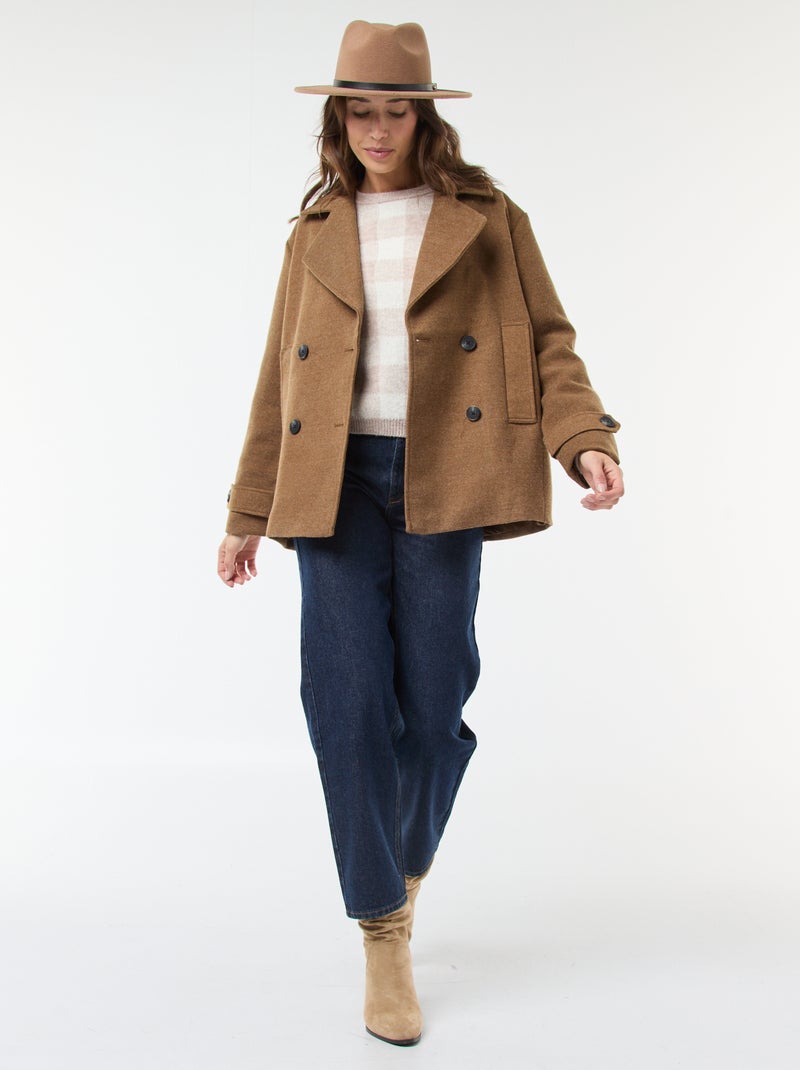 Cappotto corto effetto lana Marrone - Kiabi